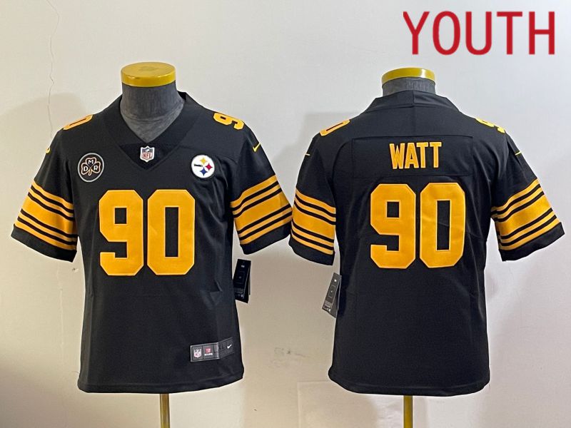 Youth Pittsburgh Steelers #90 Watt Black 2024 Nike Limited NFL Jersey style 2->youth nfl jersey->Youth Jersey